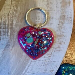 Pink and Blue Glitter Heart Keychain